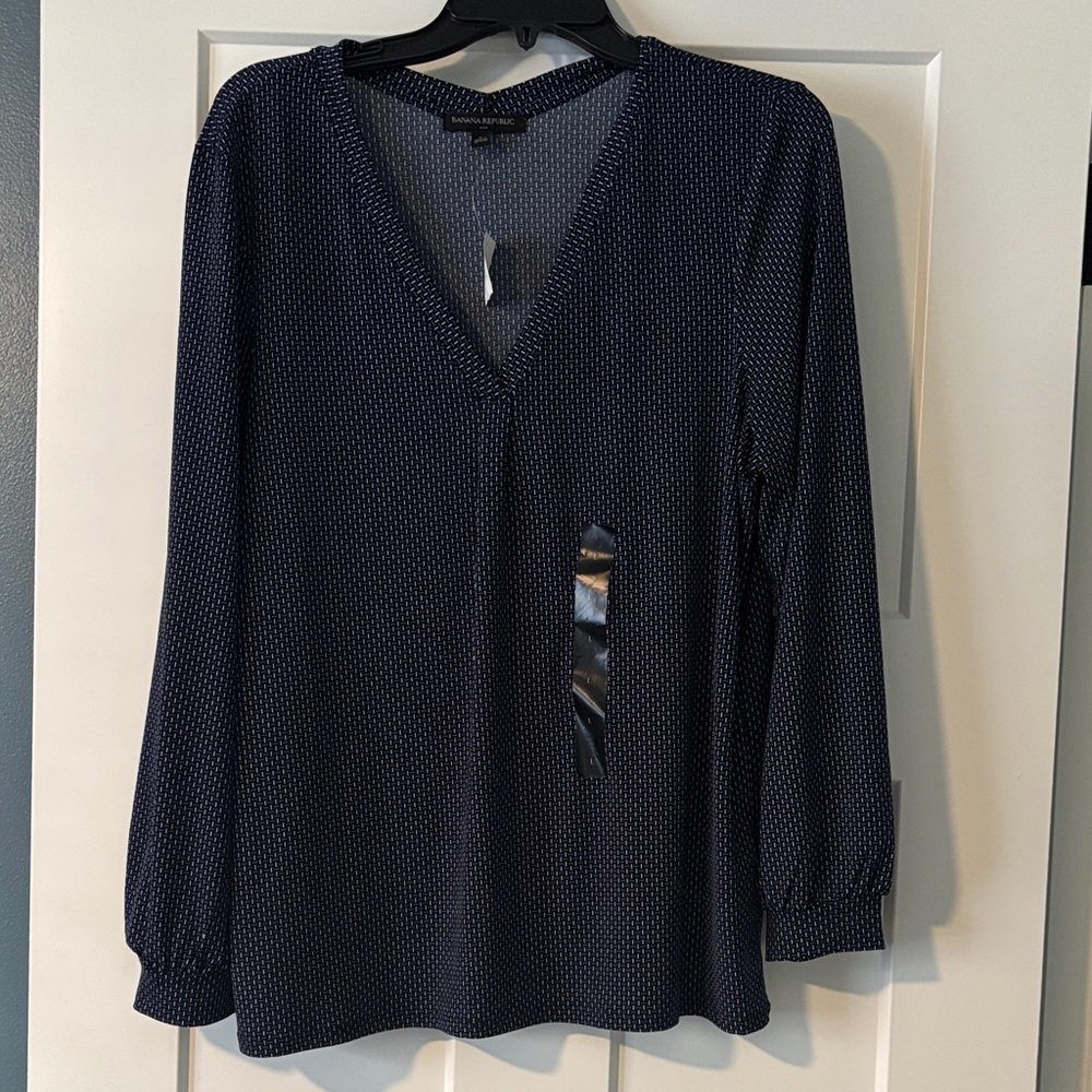 Banana Republic, size L Navy slash Dot Blouse